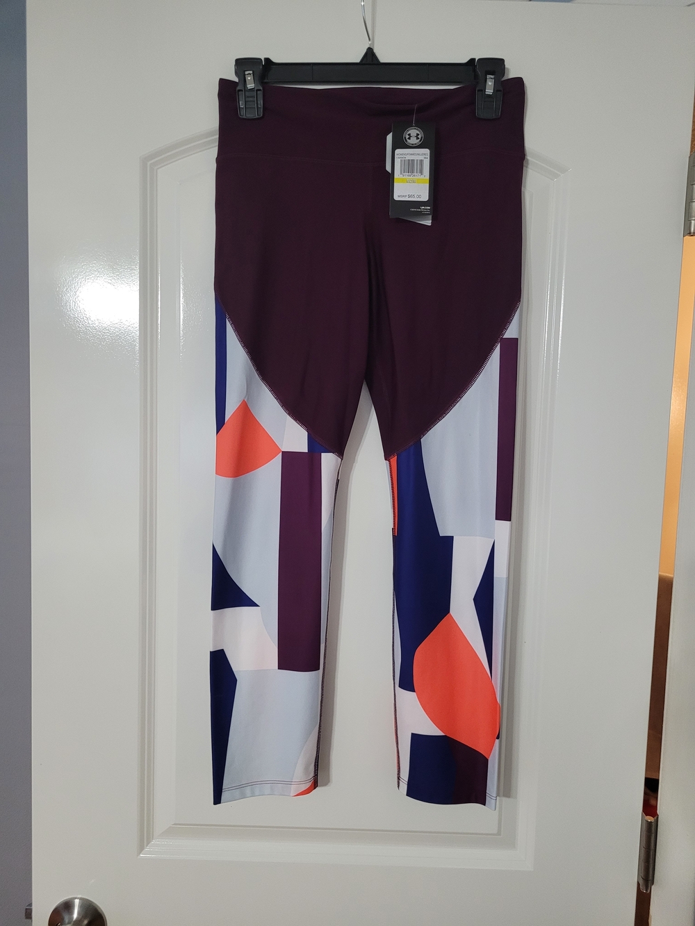 Under Armour Plum Geometric Capri Leggings with Navy & Orange Accents